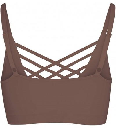 Shapewear Crisscross Seamless Padded Bralette - Caged Cami Top with Removable Pads Regular to Plus Size - 009_mocha - CU19EDK...