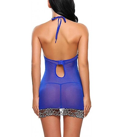 Garters & Garter Belts Sleepwear for Women Sexy LingerieLace Print Nightdress Thong Appeal Lingerie Pajamas - Blue - CY18YI30...