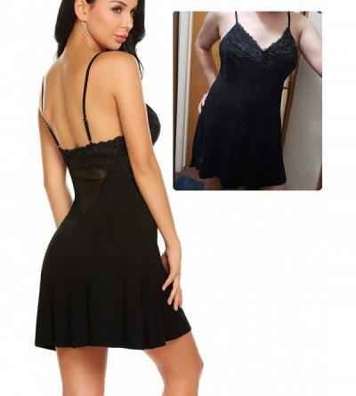 Slips Women Lingerie Lace Babydoll Sexy Chemise Nightgown Nightie V Neck Sleepwear Slip Dress - Style2-black - C818HSZOGZZ $2...