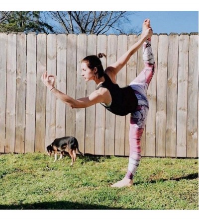 Slips Women Digital Printing High Waist Stretch Strethcy Fitness Leggings Yoga Pant - Pink - CT199U2QXDI $20.51