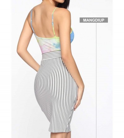 Shapewear Women's V-Neck/Square Neck Backless Camisole Adjustable Spaghetti Strap Bodysuits Jumpsuits - V-tie Dye-multicolor ...