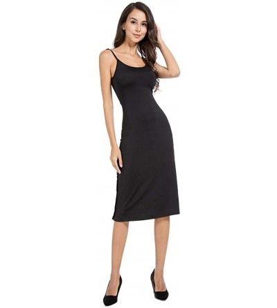 Slips Full Slip for Women Knee Length Adjustable Spaghetti Strap Camisole Dress - Black - CY19C2E6MQM $15.30