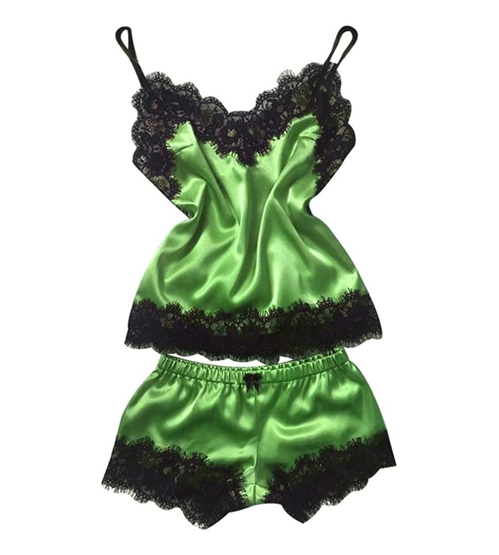 Garters & Garter Belts Women Lace Satin Sleepwear Lingerie Condole Belt Babydoll Underwear Nightdress - Green - CK192AZLX3U $...