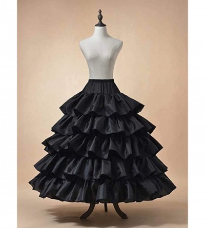 Slips Women's 5 Layers Wedding Ball Gown Petticoat Skirt 4 Hoops Slip Crinoline Underskirt Ruffled - Black - C618X66DRQL $31.88