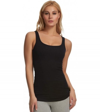 Camisoles & Tanks Women's Ribbed Tank Top | Cotton Poly Stretch - Black - C019D8GERAO $21.25