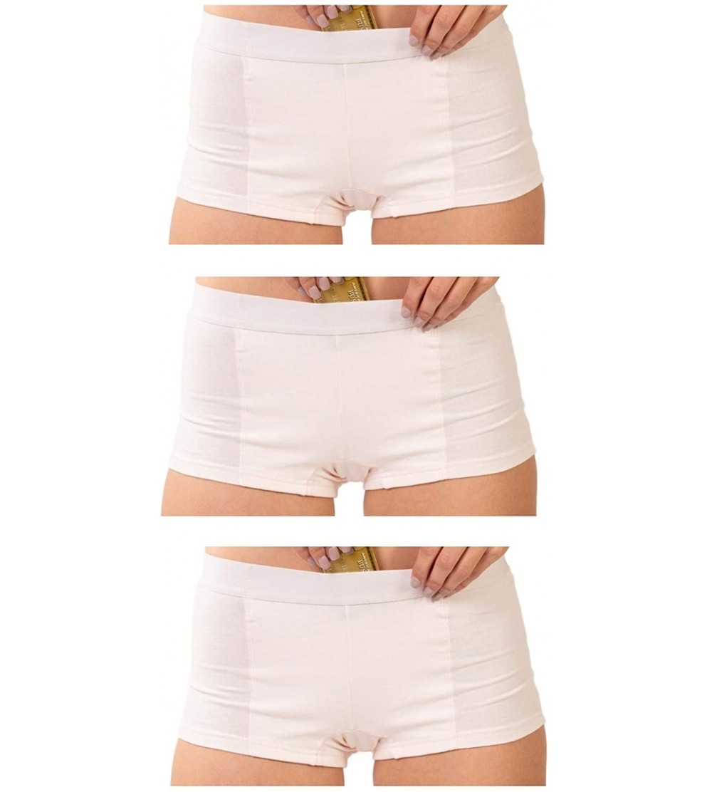 Panties 3 Pack Women's Secret Pocket Underwear Boy Brief Cotton Spandex - Nude / Cream - C218IN5KEZN $21.04