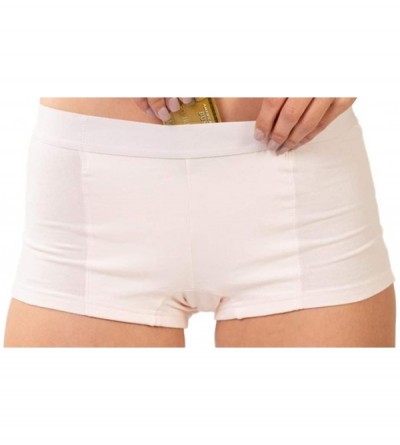 Panties 3 Pack Women's Secret Pocket Underwear Boy Brief Cotton Spandex - Nude / Cream - C218IN5KEZN $21.04