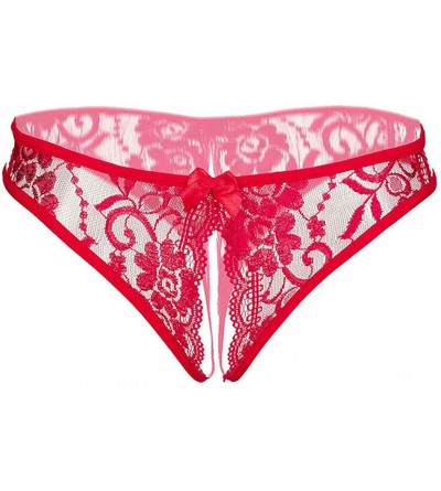 Panties Women's Sexy Floral Undies Lace Panties G-String Thong Lingerie Underwear - Red7 - CZ18SQYS96Z $6.81