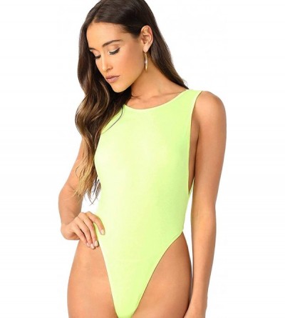 Shapewear Women's Sleeveless Backless Neon Lime Low Side and Back Tank Bodysuit - Green-1 - CJ196M89ADO $10.21