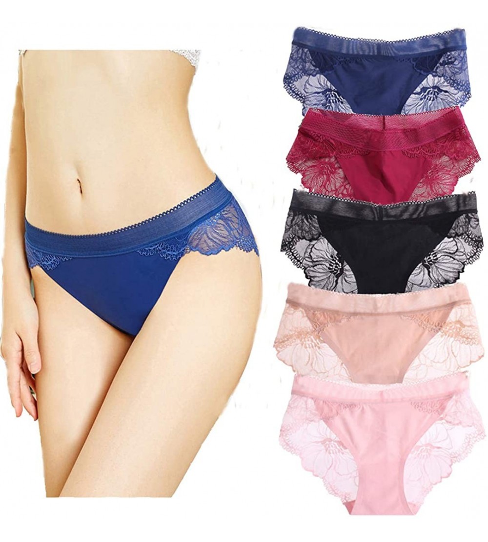 Panties Underwear women Lace Hipster Seamless Invisible Bikini Panties Mid Rise Silky Comfort Sexy Ladies Briefs 5/6 Pack S-X...