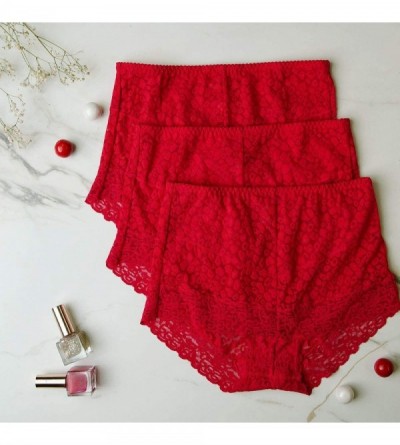Panties Lily Women's High Waist Lace Panties Underwear Seamless Slimming Full Coverage Brief - Red Dot- 3 Pack - CS18TQWE0DX ...