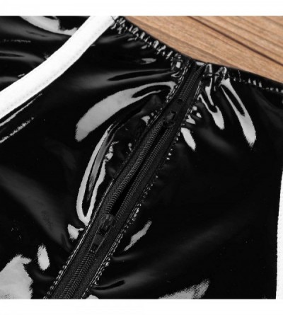 Panties Women's Shinny Metallic Booty Shorts Bloomers Ruffles Zipper Crotch Pants Underwear - C218MHUKQLH $25.60