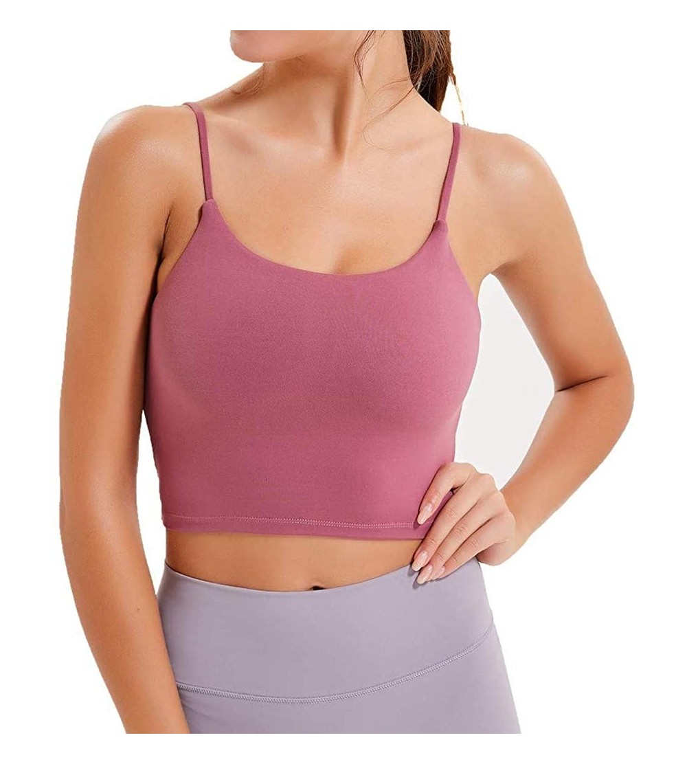 Camisoles & Tanks Women's Sports Bras Comfy Padded Gym Workout Crop Top Camisole Shirt Running Cami Yoga Tank Tops - C-pink -...