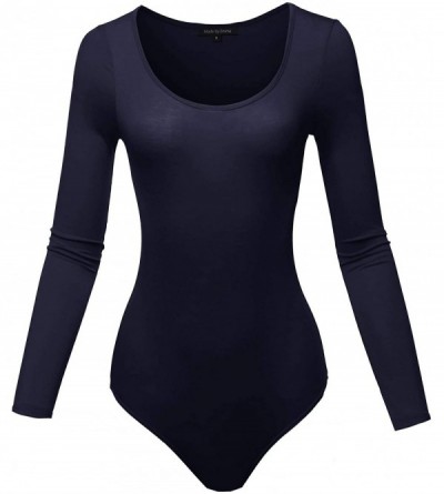 Shapewear Women's Classic Rib Long Sleeve Scoop Neck Bodysuit - Fewbsl0007 Navy - CW18OWZX583 $27.58