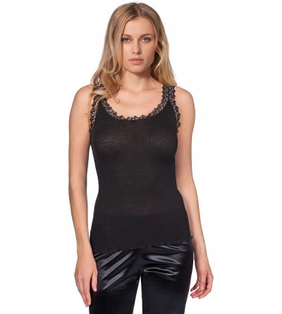 Camisoles & Tanks Luxury Wool Silk Camisole with Macramé Lace Trim. Proudly Made in Italy. - Nero - CF18WT64OEX $82.04