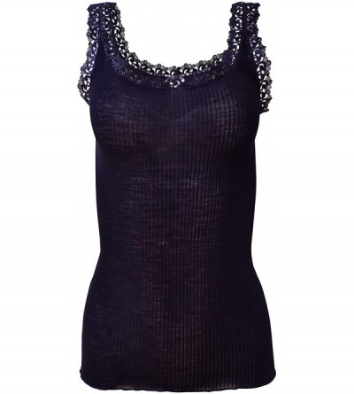 Camisoles & Tanks Luxury Wool Silk Camisole with Macramé Lace Trim. Proudly Made in Italy. - Nero - CF18WT64OEX $33.03