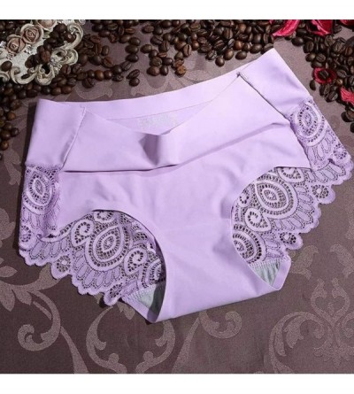 Slips Women New Sexy Ice-Silk Underwear with Seamless Waistband and Hip Underpant - Purple - CJ18U8XHOM0 $10.34