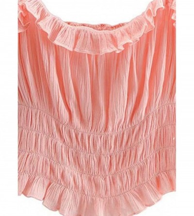 Camisoles & Tanks Women's Ruffled Smocking Adjustable Spaghetti Strap Tube Camisole Crop Cami Top - Pink - CK19D63UN38 $18.56