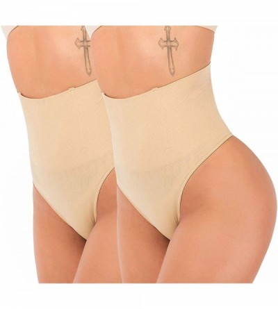 Shapewear Thong Shapewear for Women Tummy Control High Waist Underwear Body Shaper Thong Girdle Panties - Nude 2pcs - C6193Z2...