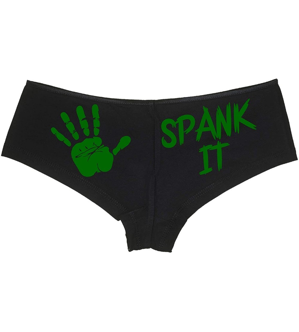 Panties Spank It My Ass with Hand Palm Print BDSM Sexy Black Boyshort - Forest Green - CR18NUSLWG8 $15.83