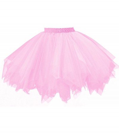 Slips Women's Tutu Tulle Petticoat Ballet Bubble Skirts Short Prom Dress Up - Pink - CU12N4S3DO8 $14.67
