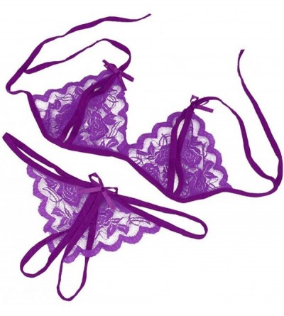 Bustiers & Corsets Lingerie Set-Women's 2 Piece Sexy Lace Bra and Panty Underwear Set Babydoll Sleepwear Pajamas - Purple - C...
