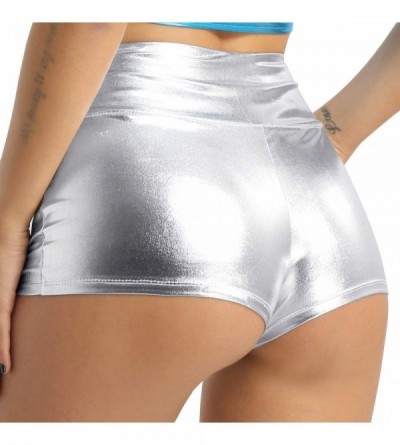 Panties Women's Shiny Metallic Stretchy Booty Shorts Clubwear Dance Sports Hot Pants Underwear - Silver - C718X7LQHZ3 $17.02