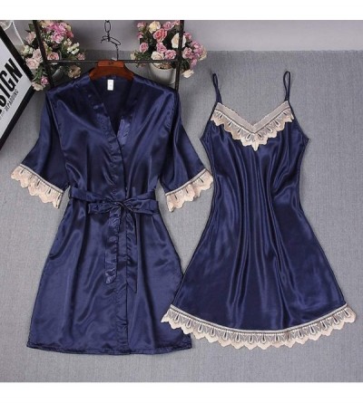 Shapewear Women Lingerie Silk Lace Robe Dress Babydoll Nightdress Sleepwear Kimono 2 Piece Set - CA197004SAC $23.36