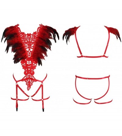 Garters & Garter Belts Feather Epaulets Women Body Harness lace Bra cage Punk Gothic Garter Belt Lingerie Set Stretchy Fabric...