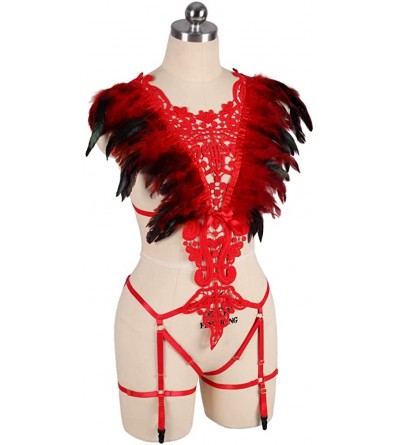 Garters & Garter Belts Feather Epaulets Women Body Harness lace Bra cage Punk Gothic Garter Belt Lingerie Set Stretchy Fabric...