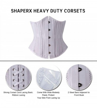 Shapewear Women's Waist Training Corsets Underbust Heavy Duty 26 Steel Boned Hourglass Silhouette Body Shaper - White Mesh - ...