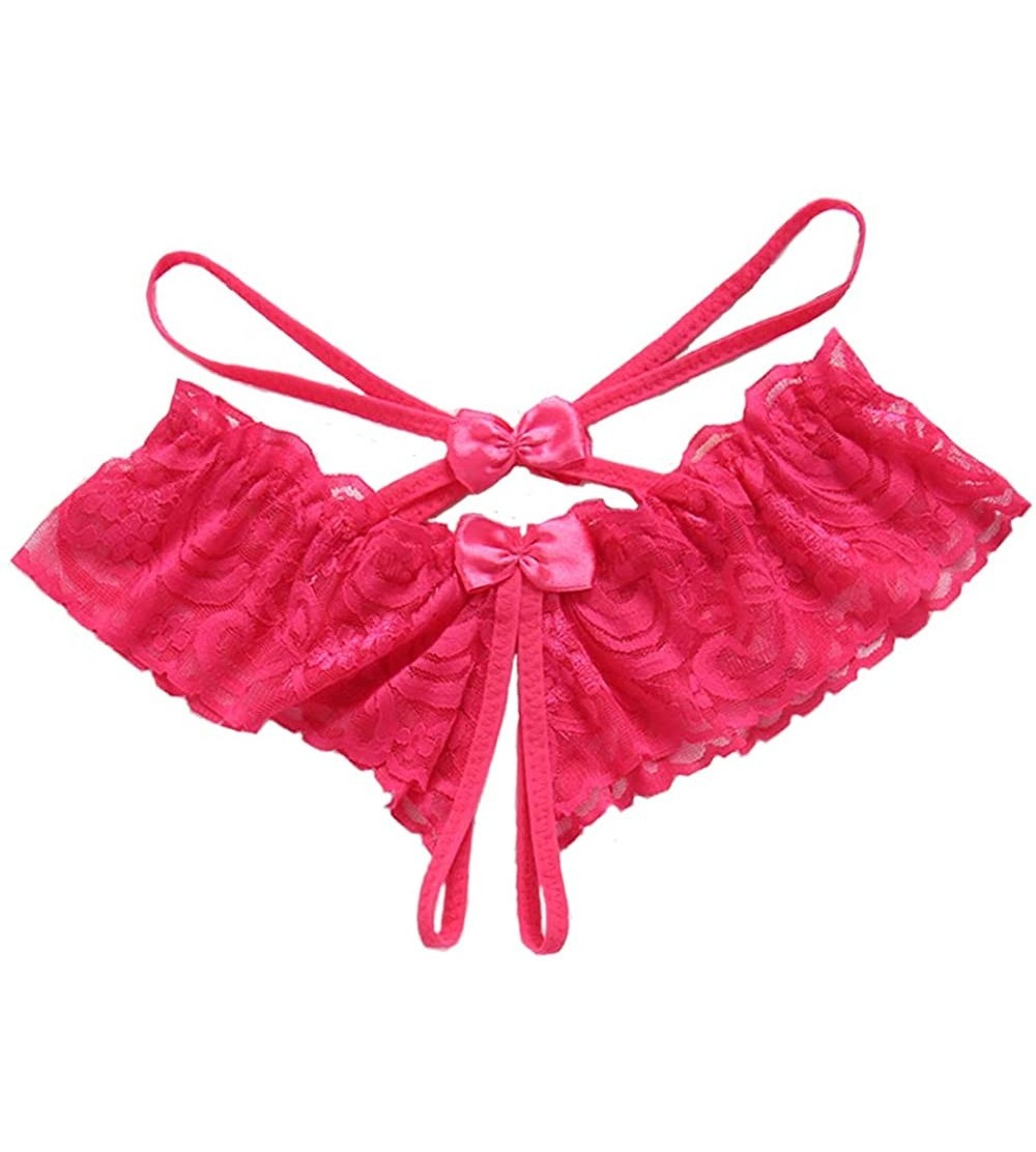 Panties Sexy Panties Women's Low Waist Pants Briefs lace Panties Open Thongs - Rose Red - C818KLQ4G6Y $12.60
