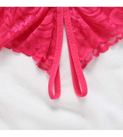 Panties Sexy Panties Women's Low Waist Pants Briefs lace Panties Open Thongs - Rose Red - C818KLQ4G6Y $12.60