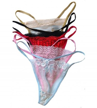 Panties Pack of 10 Sheer Lace G-String Sexy Lingerie T-Back Thongs Panties Underwears Assorted Color - Multicolored B - CB122...