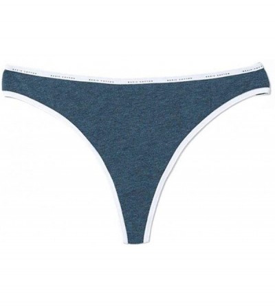 Panties Women's Basic Cotton Thong Panties- Grey Melange - Dark Blue Melange - CJ18EM4YWWO $21.25
