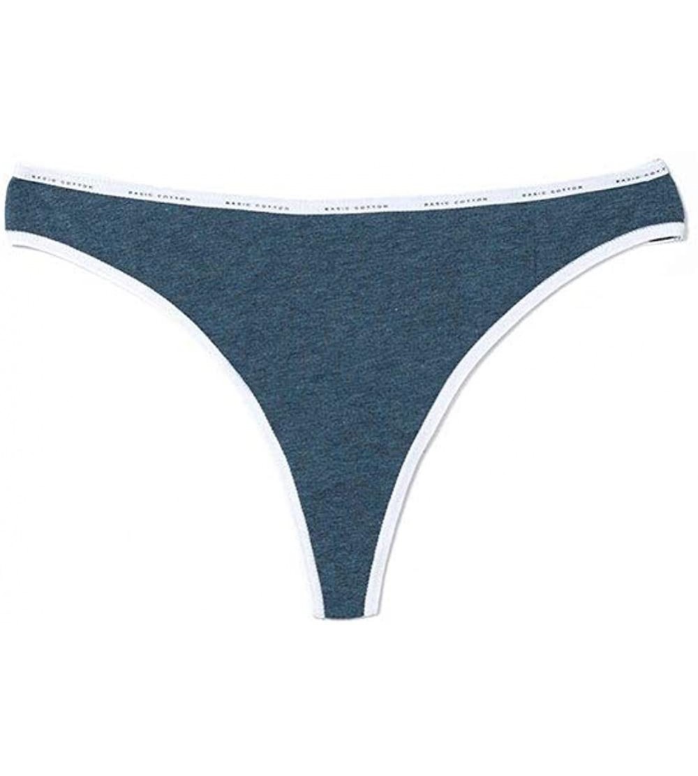 Panties Women's Basic Cotton Thong Panties- Grey Melange - Dark Blue Melange - CJ18EM4YWWO $9.50