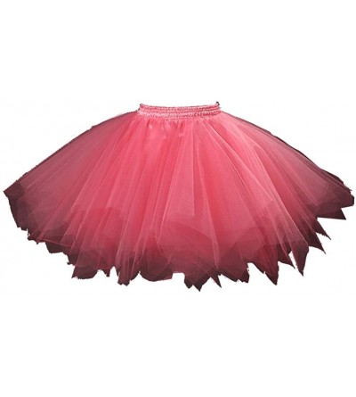 Slips Women's Teen's 1950s Vintage Tutu Tulle Petticoat Ballet Bubble Skirt Puffy Petticoat Underskirt - Shrimp Pink - C51994...