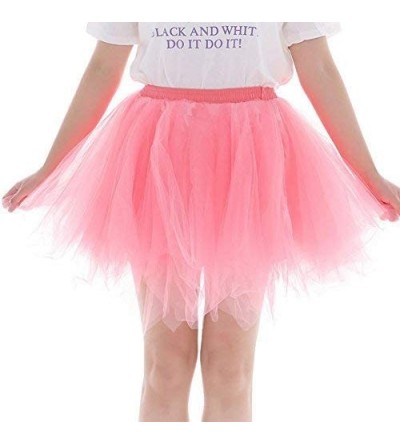 Slips Women's Teen's 1950s Vintage Tutu Tulle Petticoat Ballet Bubble Skirt Puffy Petticoat Underskirt - Shrimp Pink - C51994...