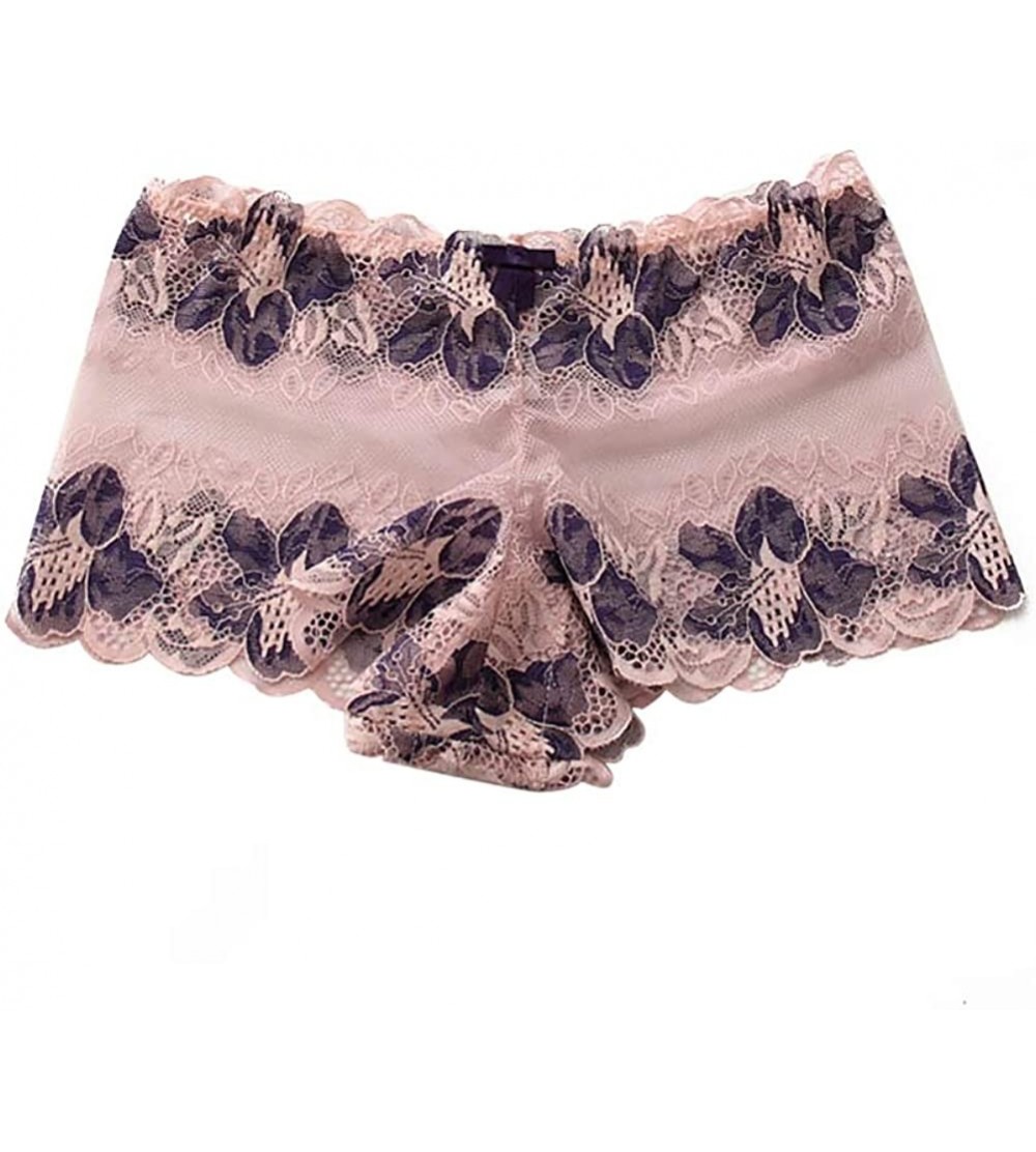 Panties Women's Plus Size Lace Boyshort Panties Comfort Ultra-Soft Boxer Underwear See Through Sexy Panties - Pink - CW195EUT...