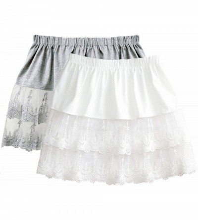 Slips Women's Lace Extender Mini Lace Skirts Half Slip Extra Length Plus Size - 2 Pack Mini (White+gray) - CH19CGKILYM $15.72
