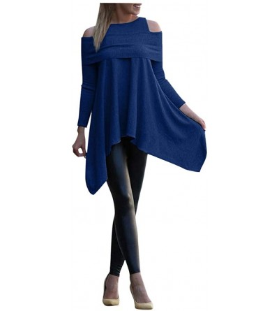 Slips Womens Plus Size Pullover Tops- Fashion Solid Long Sleeve Irregular Sweatshirt Loose Print Blouse - Blue - CI195Y2QRXZ ...
