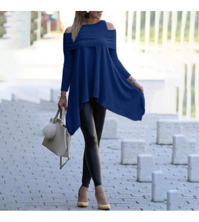 Slips Womens Plus Size Pullover Tops- Fashion Solid Long Sleeve Irregular Sweatshirt Loose Print Blouse - Blue - CI195Y2QRXZ ...