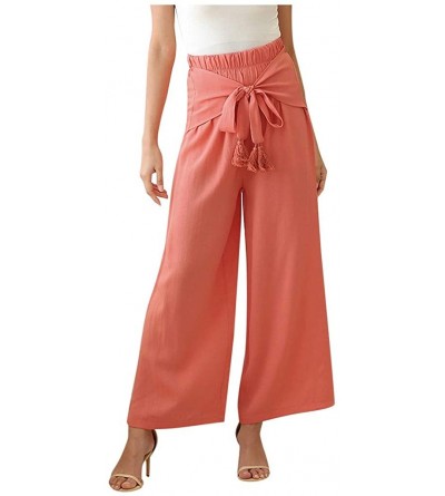 Slips Women's Wide Bow Leg Pants Summer Casual Comfy Workout High Waist Active Elastic Waist Trousers - Orange - CP190U3M9YM ...