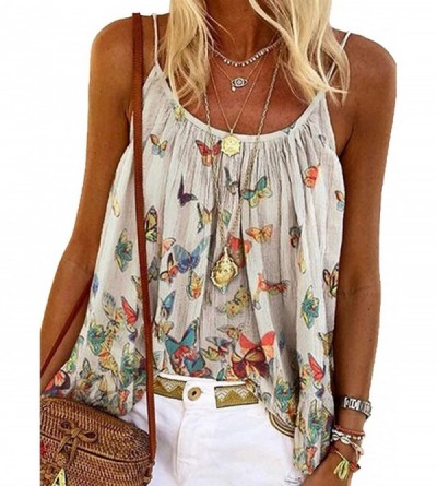 Camisoles & Tanks Women's Casual Strap Butterfly Print Shift Vest Camisole Tank Tops - White - CF19D80OC2A $22.43