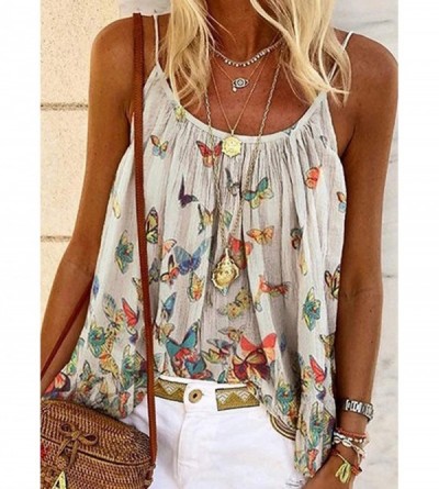 Camisoles & Tanks Women's Casual Strap Butterfly Print Shift Vest Camisole Tank Tops - White - CF19D80OC2A $22.43