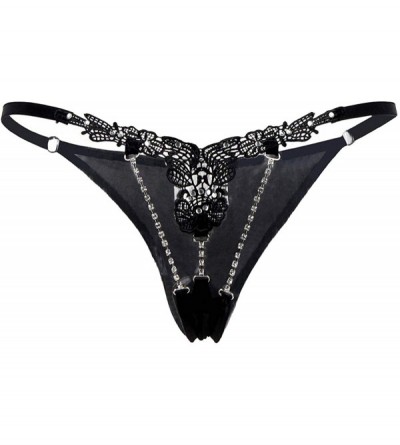 Panties Bead G-String Thong Lingerie Lace Floral Underwear Low Waist Seamless Thong - Black Panties - C3198O0S8ND $24.07