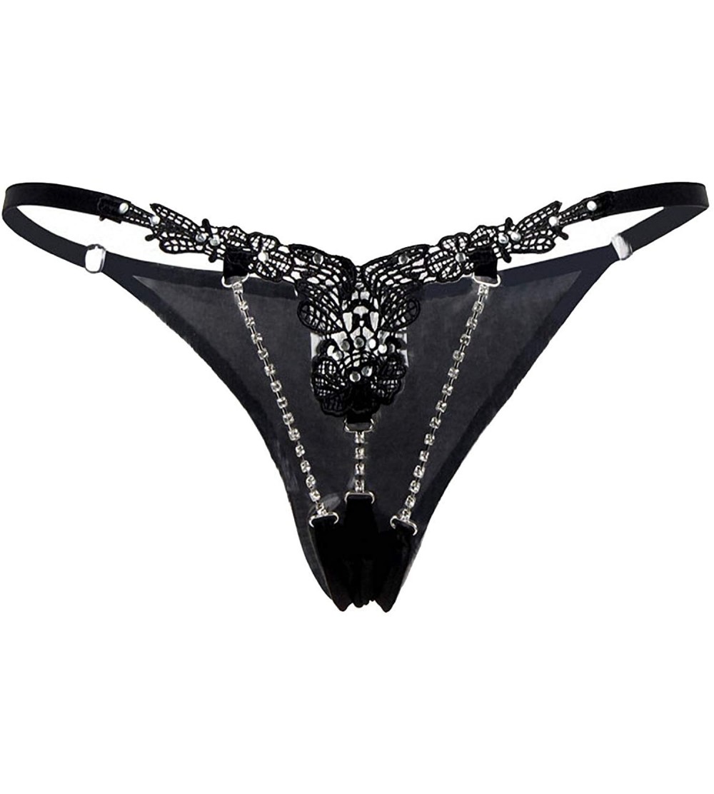 Panties Bead G-String Thong Lingerie Lace Floral Underwear Low Waist Seamless Thong - Black Panties - C3198O0S8ND $10.18