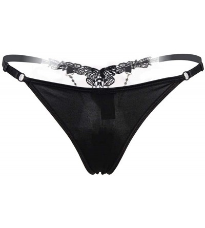 Panties Bead G-String Thong Lingerie Lace Floral Underwear Low Waist Seamless Thong - Black Panties - C3198O0S8ND $10.18