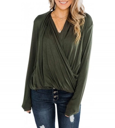 Camisoles & Tanks Women's V Neck Wrap Cami Cute Tank Tops Pleated Camisole Shirts - Amy Green 1 - CO19E4NYHLR $36.41