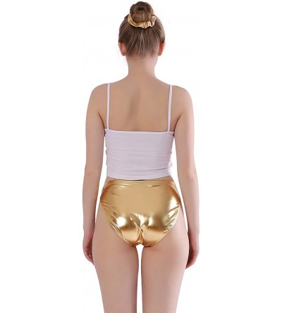 Panties Women Shiny Metallic Panty Briefs High Cut Ballet Dance Underwear Shorts - Gold - CU196EKG7OA $15.29